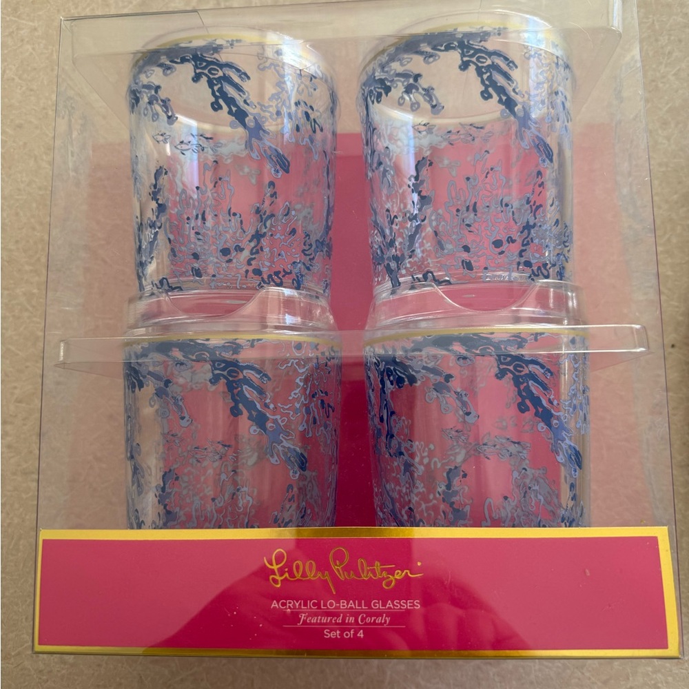 Lilly Pulitzer Pink and Blue Acrylic Lo-Ball Glasses Set